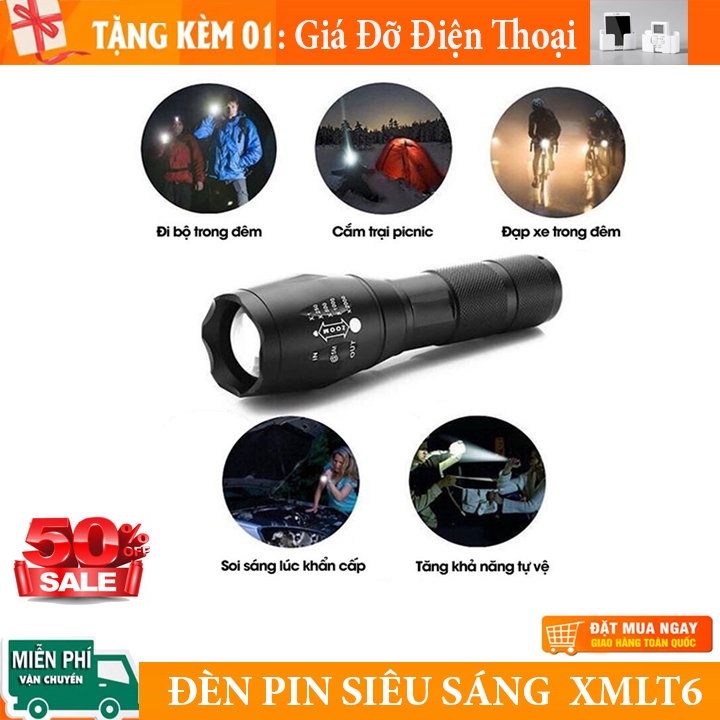 Đèn bin siêu sáng, đèn pin siêu sáng a100 xml-t6 kèm hộp chống sốc cực sịn - den bin sieu sang police, đèn pin siêu sáng tầm xa led xml-t6 sản phẩm chất lượng cao ,độ sáng mạnh cự ly chiếu xa