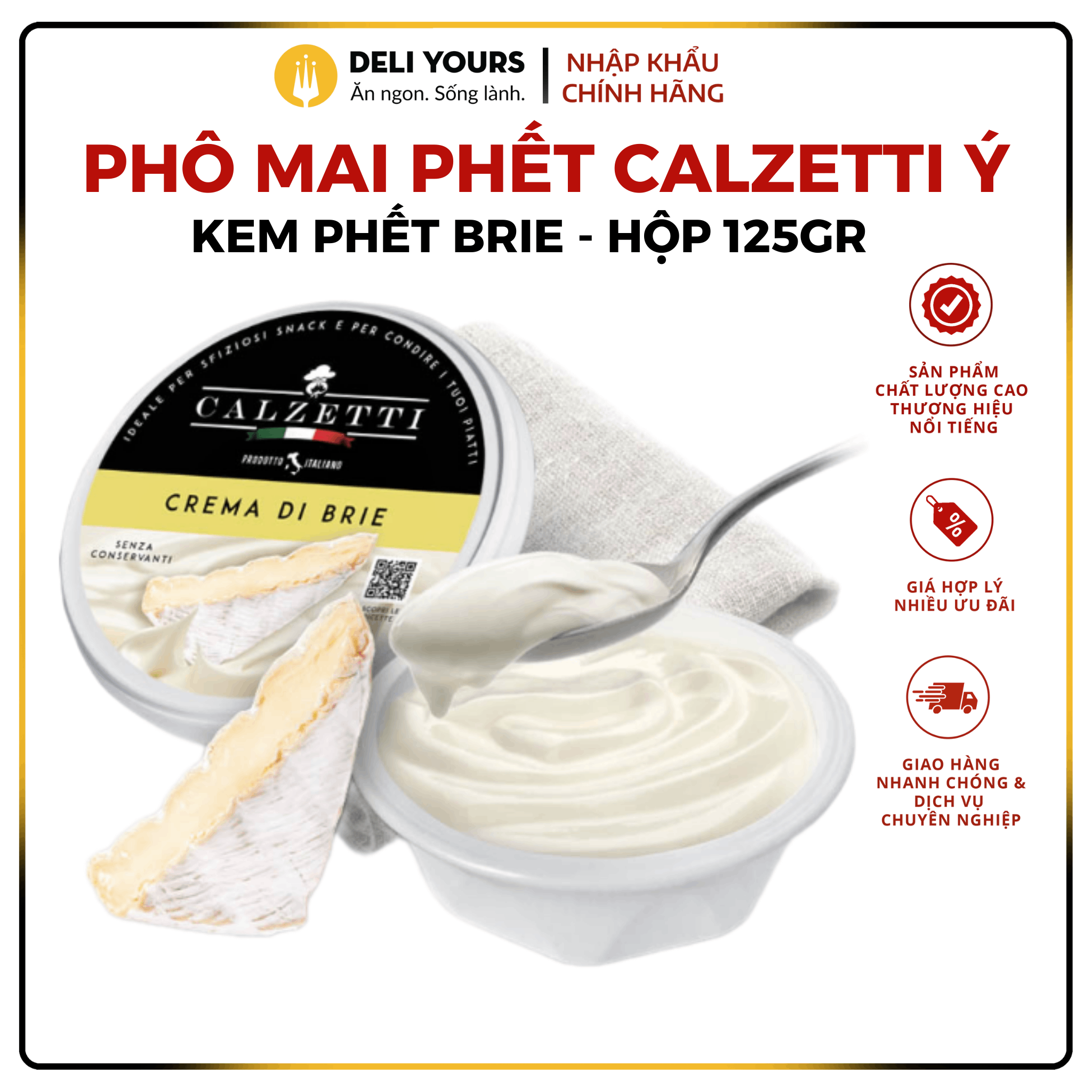 Phô Mai Kem (dạng phết) Brie của Calzetti 125gr – Hộp [NHẬP KHẨU Ý] .Hương vị thơm ngon, dùng phết bánh mì và làm sốt