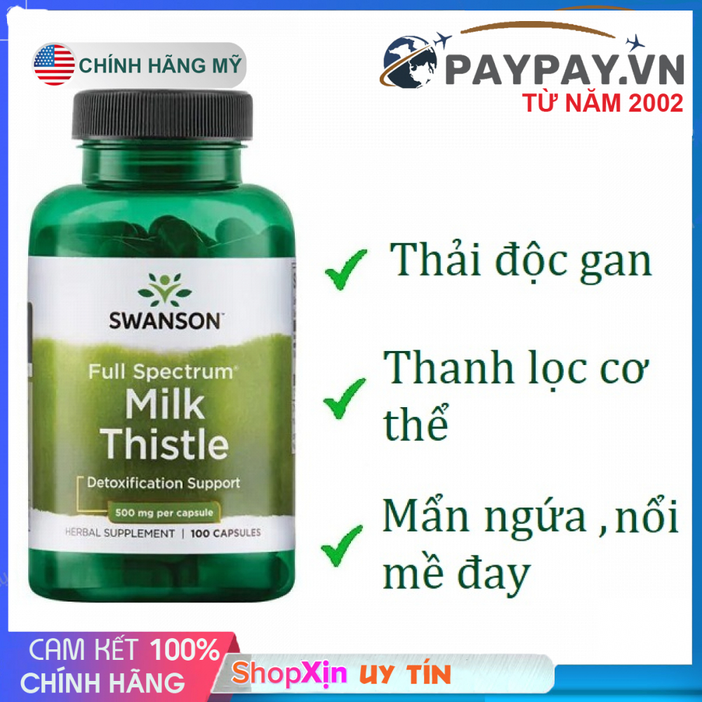 Viên uống giải độc gan hỗ trợ chức năng gan Swanson Full Spectrum Milk Thistle của Mỹ 100 Viên