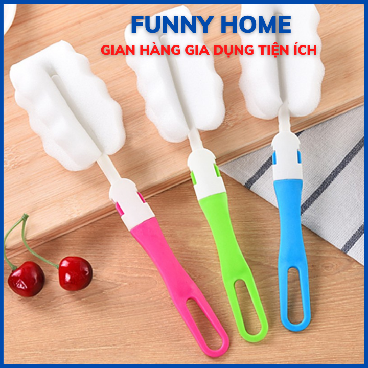 Cọ lau cốc bình sữa, mút có cán bọt biển rửa bình lau xe đa năng Funny Home