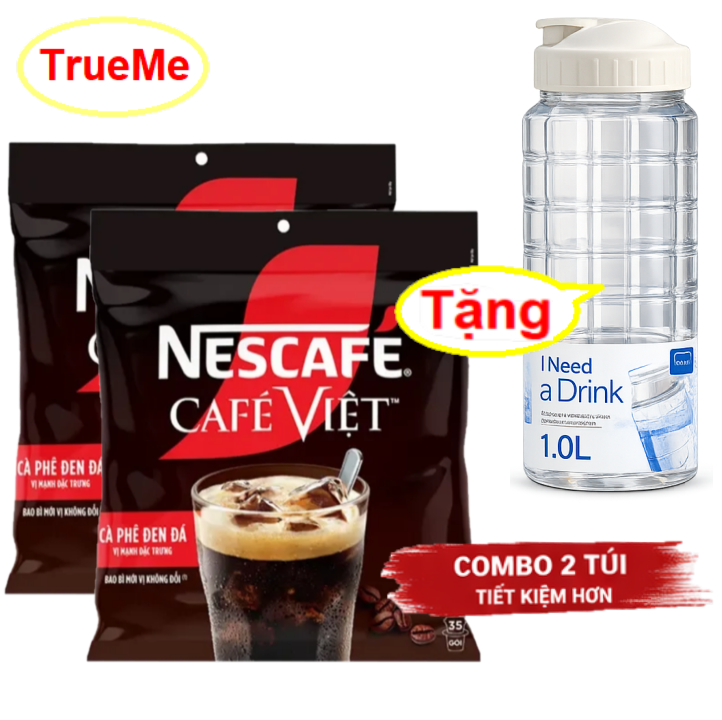 [Tặng Bình Lock and lock 1Lit] Combo x2 túi Nescafe Café Đen Đá Việt 35 gói x 16g/Túi - Ca Phê Đen Đá - Cafe Viet - Ca phe hoa tan - coffee - nescafe viet - true me - ca phe chon - viet35 TrueMe TrueMeNews LazadaTrueMe