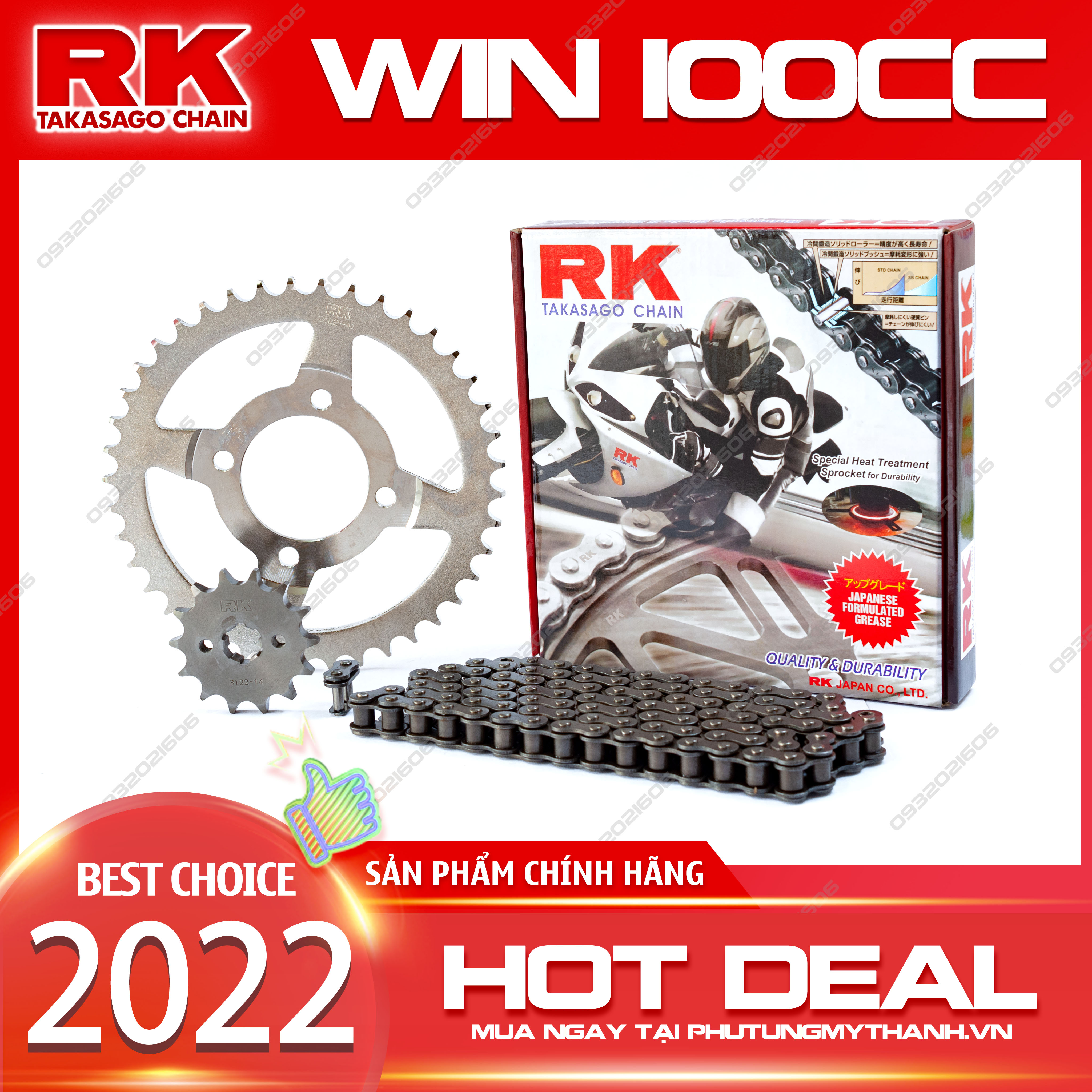 Nhông sên dĩa RK Japan cho xe Honda Win 100cc chính hãng