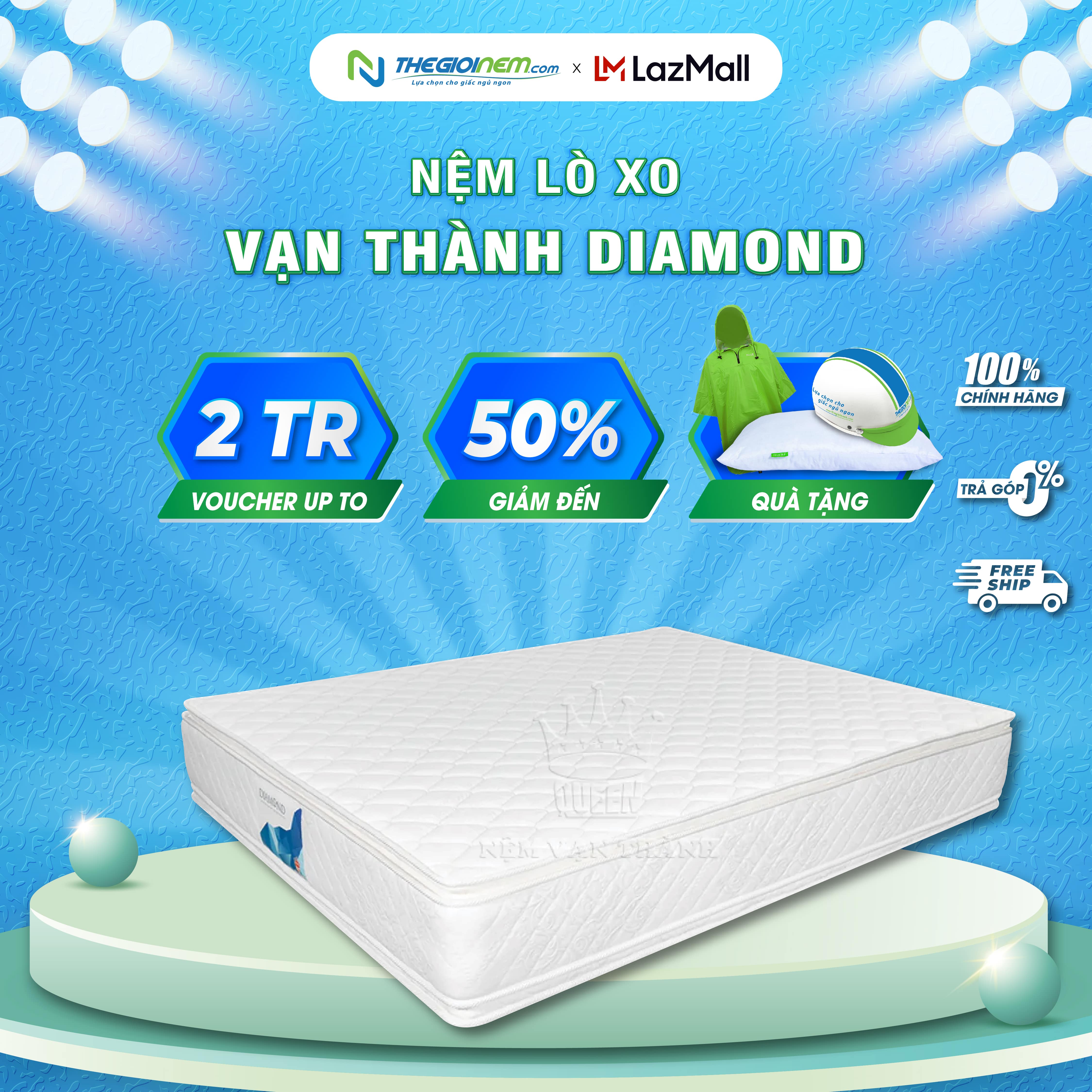 [Trả góp 0%] Nệm Lò Xo Túi Diamond Vạn Thành- Độ cao 30cm-Bảo hành 15 năm.