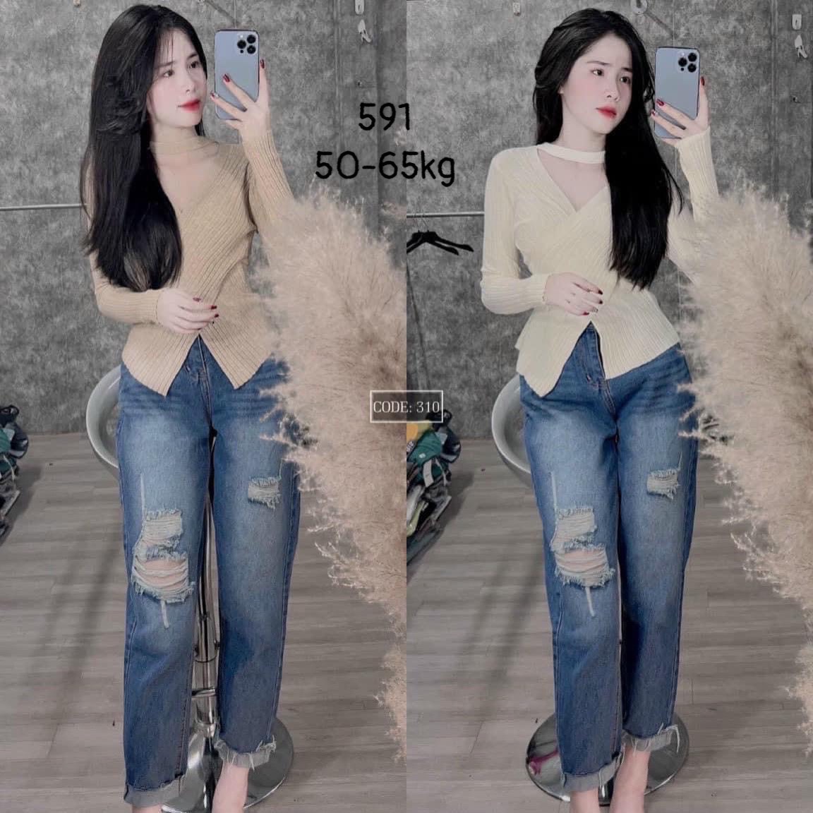 Quần bò dáng baggy phong cách hàn quốc siêu xinh cạp cao 2 cúc