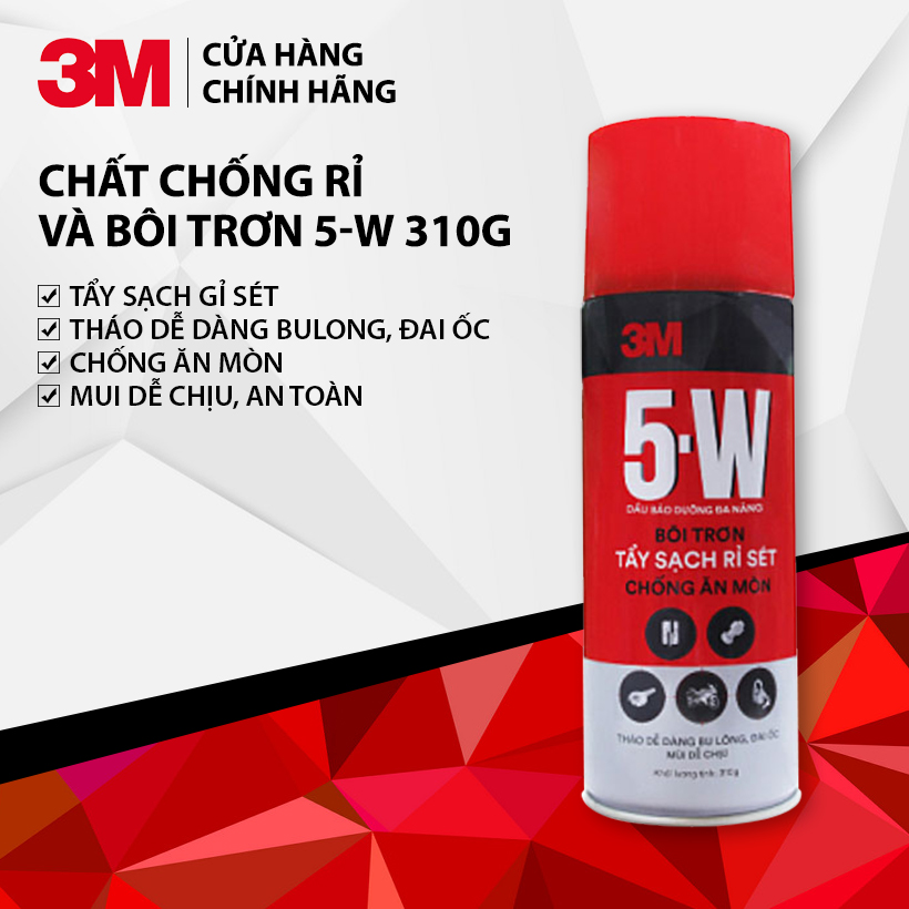 Chất Tẩy Rỉ Sét Và Bôi Trơn 3MTM 5-W 310g - Hàng chính hãng - Tẩy sét, bôi trơn các loại ổ khóa, khe cửa lùa, đẩy nước ra khỏi ổ khóa xe, bugi, công tắc ôtô xe máy sau khi rửa xe, ngập nước.