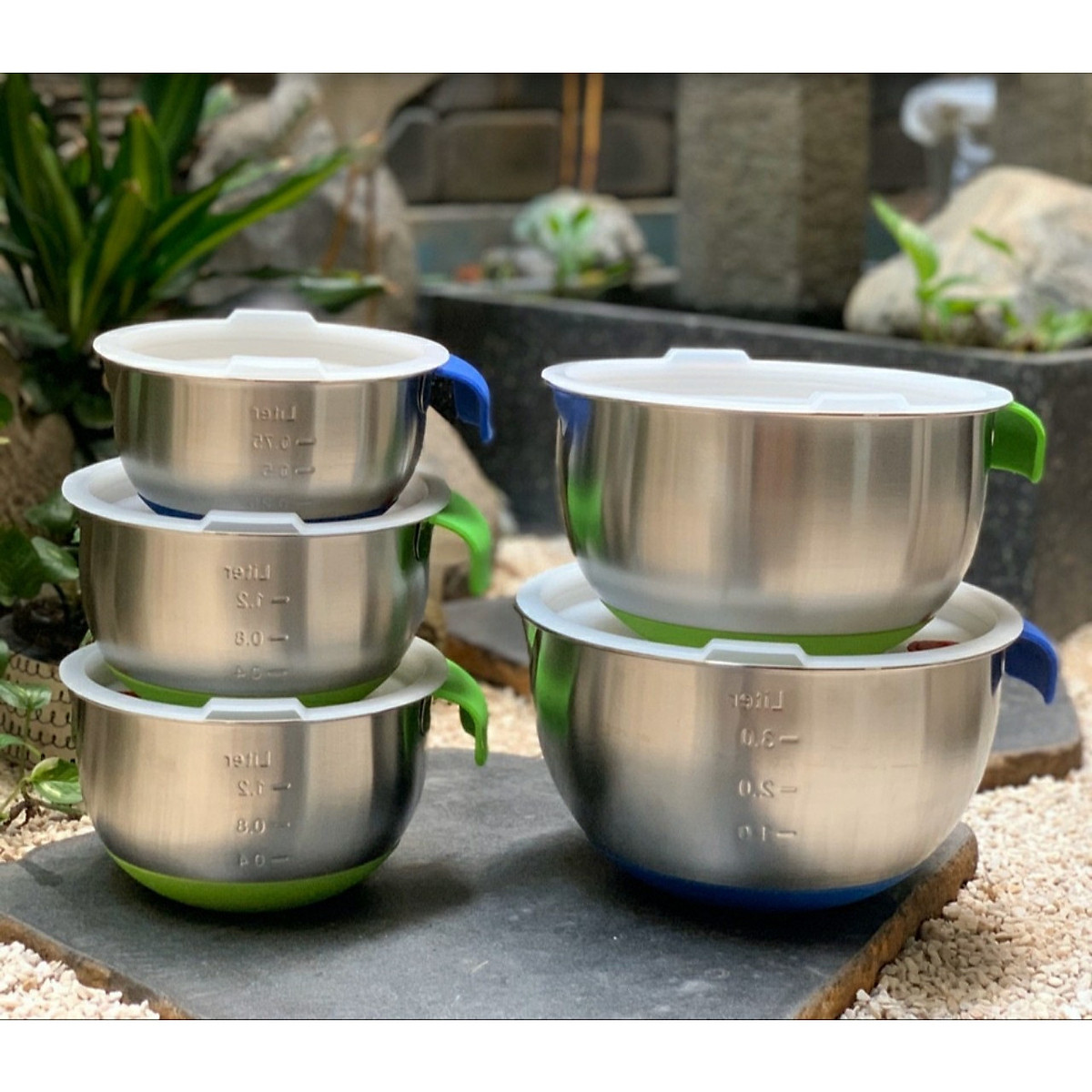 THỐ TRỘN BỘT,ĐÁNH TRỨNG INOX 304 CÓ NẮP CÓ ĐẾ CÓ QUAI ĐỦ SIZE.