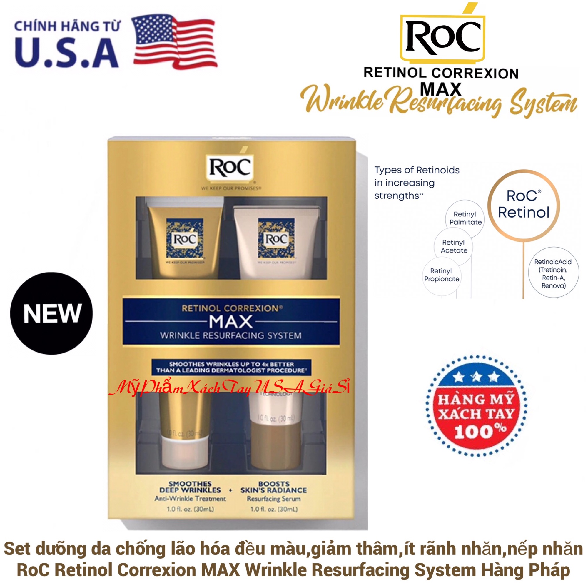 Set dưỡng da chống lão hóa RoC Retinol Correxion MAX Wrinkle Resurfacing System Hàng Pháp