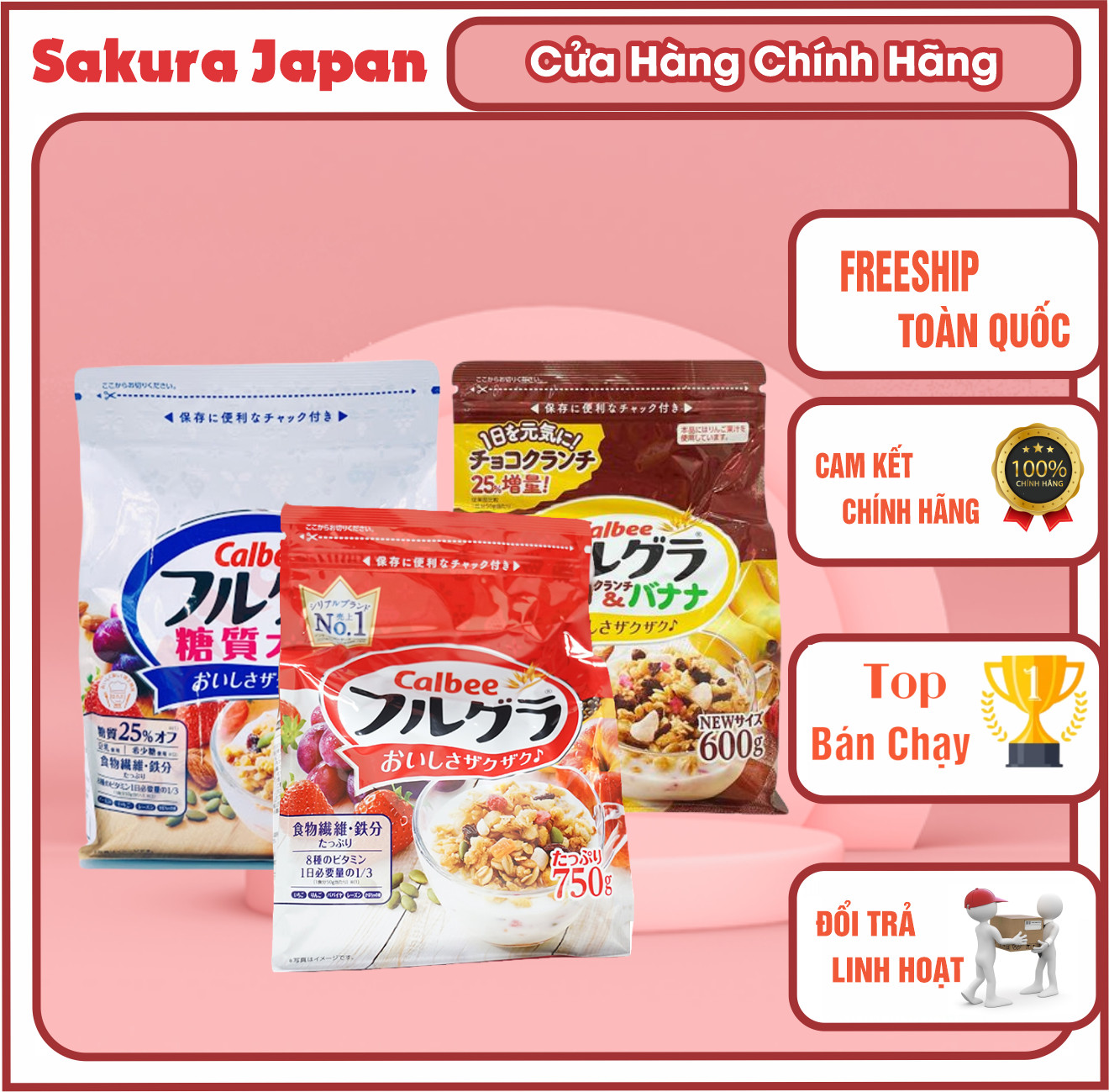[FREESHIP] Ngũ cốc Calbee - Ngũ cốc trái cây ăn kiêng giảm cân Nhật Bản đầy đủ chất dinh dưỡng - Date T1/2025 [SAKURA JAPAN]
