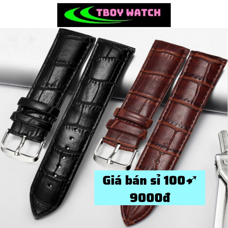 Dây đồng hồ da nam nữ, dây da khóa thép 316L cao cấp sang trọng