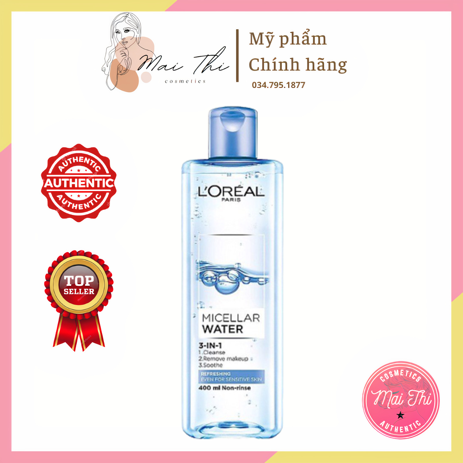 [Đủ bill - Freeship] Nước tẩy trang Loreal L'Oreal Paris Micellar Water 3-in-1 Refreshing (xanh nhạt)