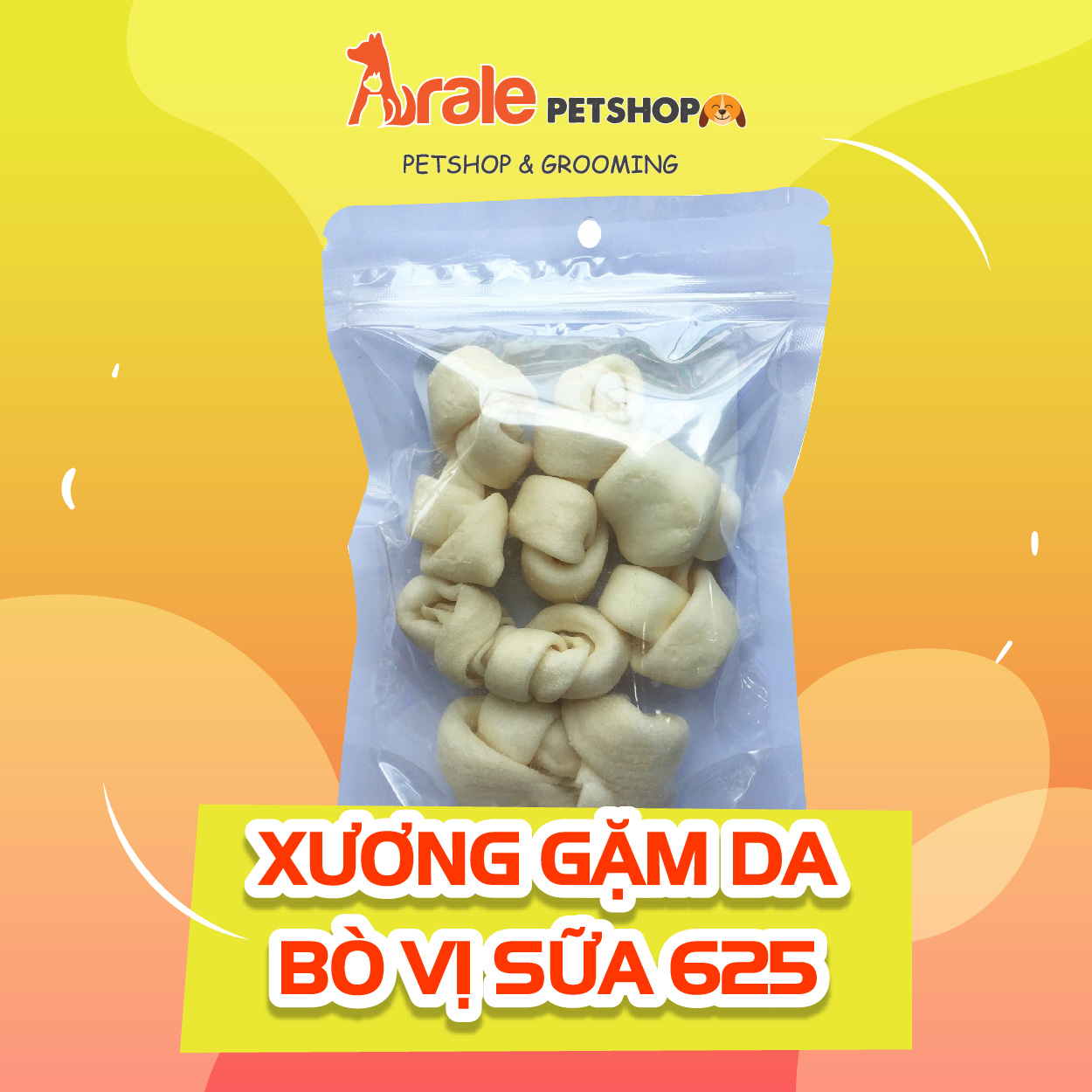 Xương gặm da bò cho chó, xương sữa cho chó -aralepetshop