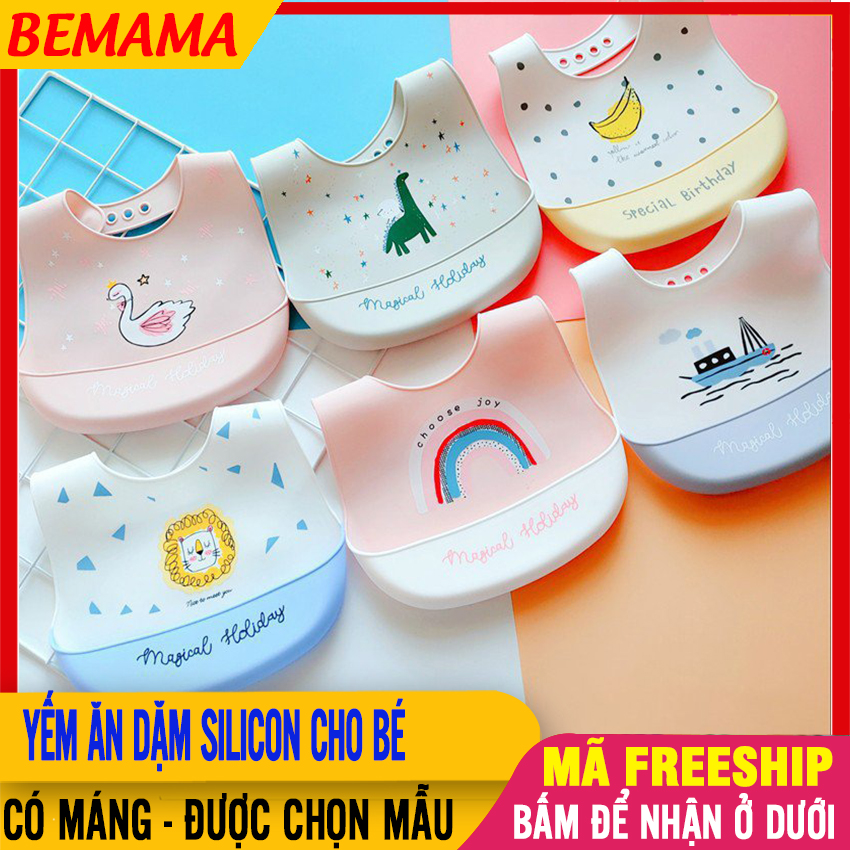 Yếm Cho Bé Ăn Dặm Có Máng Silicon Cao Cấp Mềm Mịn, An Toàn, Sạch Sẽ - Yếm Có Máng Cho Trẻ Ăn Dặm, Yếm Silicon Mềm Mại, Áo Yếm Ăn Dặm Cho Bé BEMAMA - Yem Silicon Co Mang - SP000665