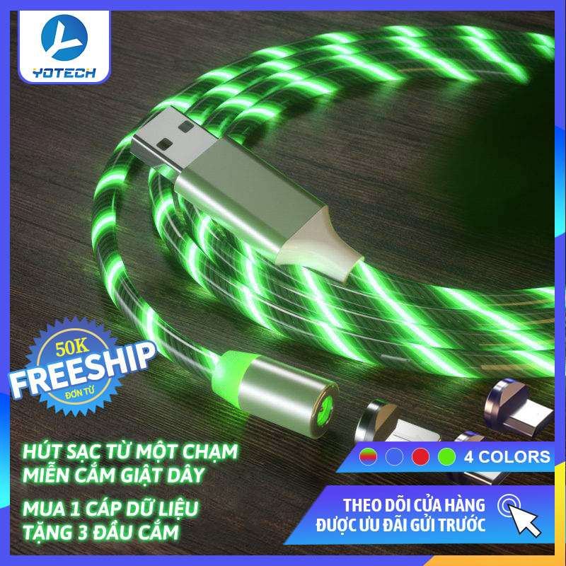 [Mua 1 tặng 3] Dây cáp sạc nam châm có đèn LED phát sáng cả dây, Dây cáp sạc đèn LED phát sáng 3 đầu hít nam châm, Cáp sạc điện thoại đa năng phù hợp với điện thoại Android, iPhone, Samsung, Xiaomi, Huawei, OPPO, Vivo, magnetic cable