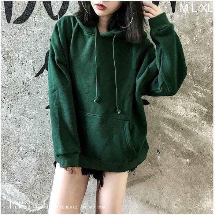Áo hoodie trơn nỉ dày màu xanh rêu basic hoodie unisex