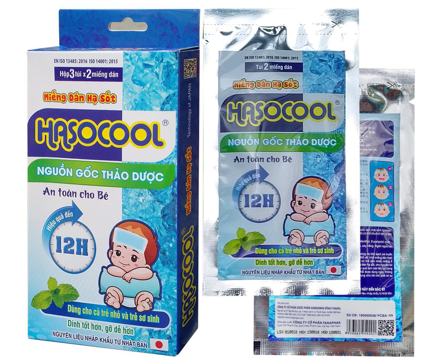 Miếng dán hạ sốt Hasocool thảo dược hiệu quả kéo dài 12 giờ dùng đc cho cả trẻ sơ sinh
