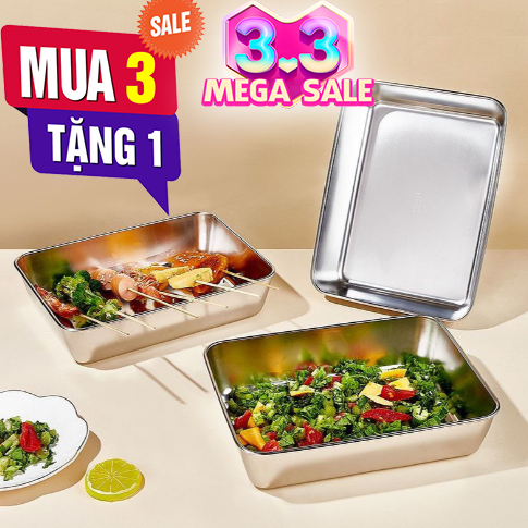 [ Mua 3 Tặng 1 ] Hộp Lạnh Đựng Thực Phẩm Inox Chống Rỉ Kích Thước 25x20x6. Hộp INOX Có Kèm Nắp Bảo Quản Thực Phẩm.