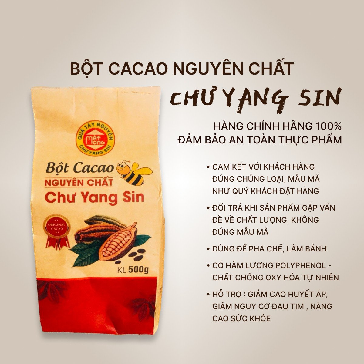 Bột Ca cao nguyên chất Chư Yang Sin đồ uống thơm ngon, bổ dưỡng