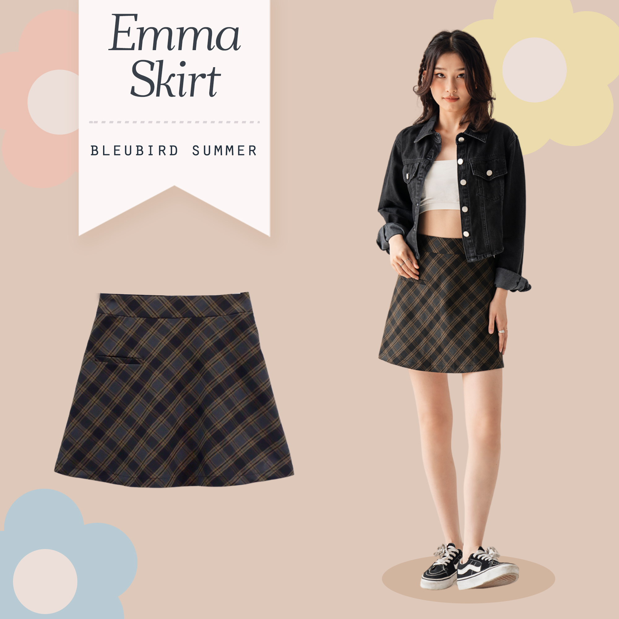 BLEUBIRD Chân váy caro dáng A Emma Skirt