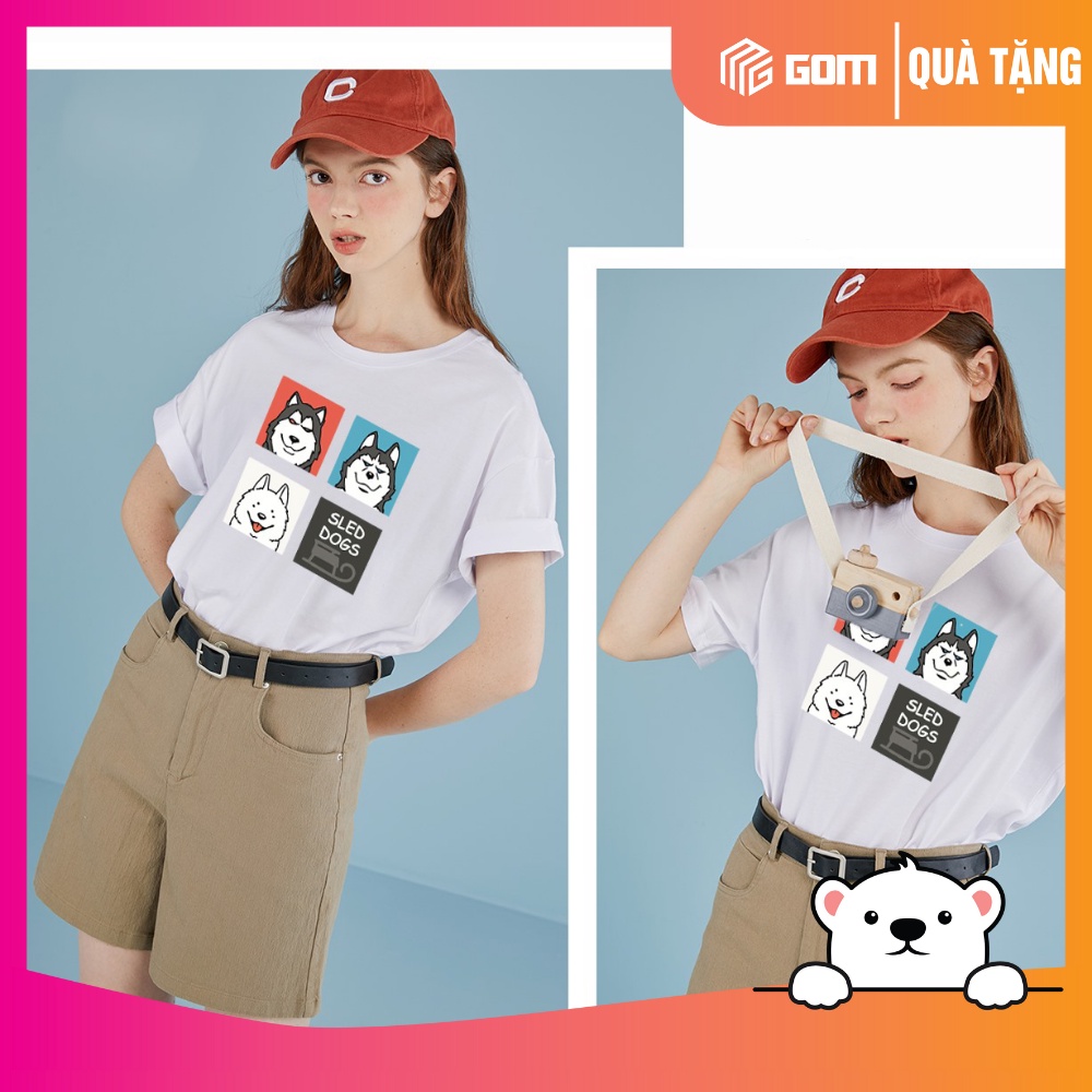 Áo thun ngắn tay gom cotton form rộng cún cute