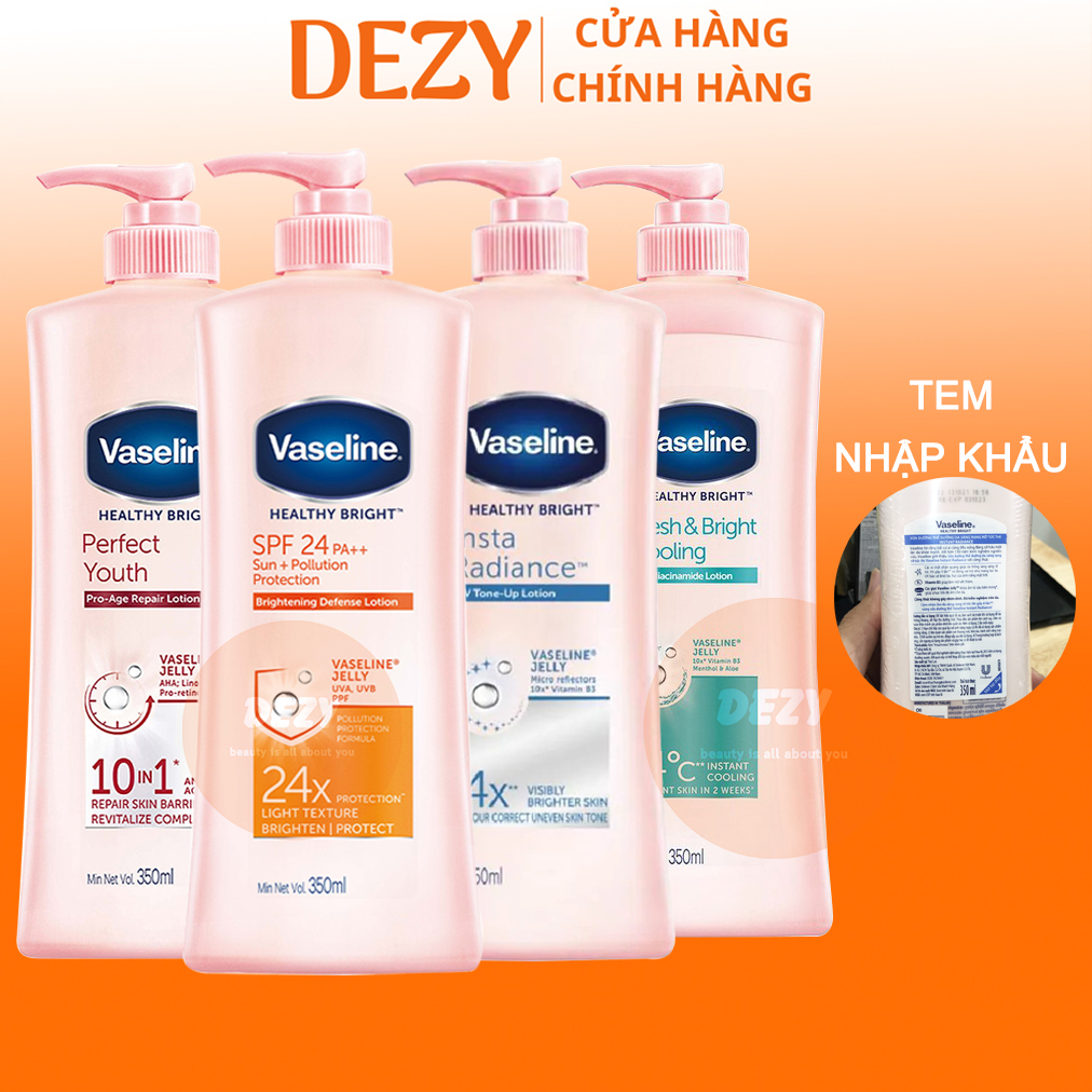 Sữa Dưỡng Thể Vaseline Trắng Da Toàn Thân Chính Hãng 350ml - UV Tone Up Lotion Sáng Da Tức Thì AHA Retinol White 10 Ngừa Lão Hóa Sun Pollution Protection Chống Nắng Fresh Fair Gel Dịu Mát Skincare Chăm Sóc Da Dưỡng Ẩm Unilever Dezy Official
