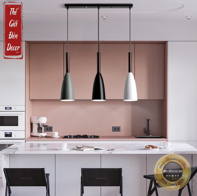 Đèn chùm 3 đèn thả bàn ăn hiện đại chuôi gỗ D100