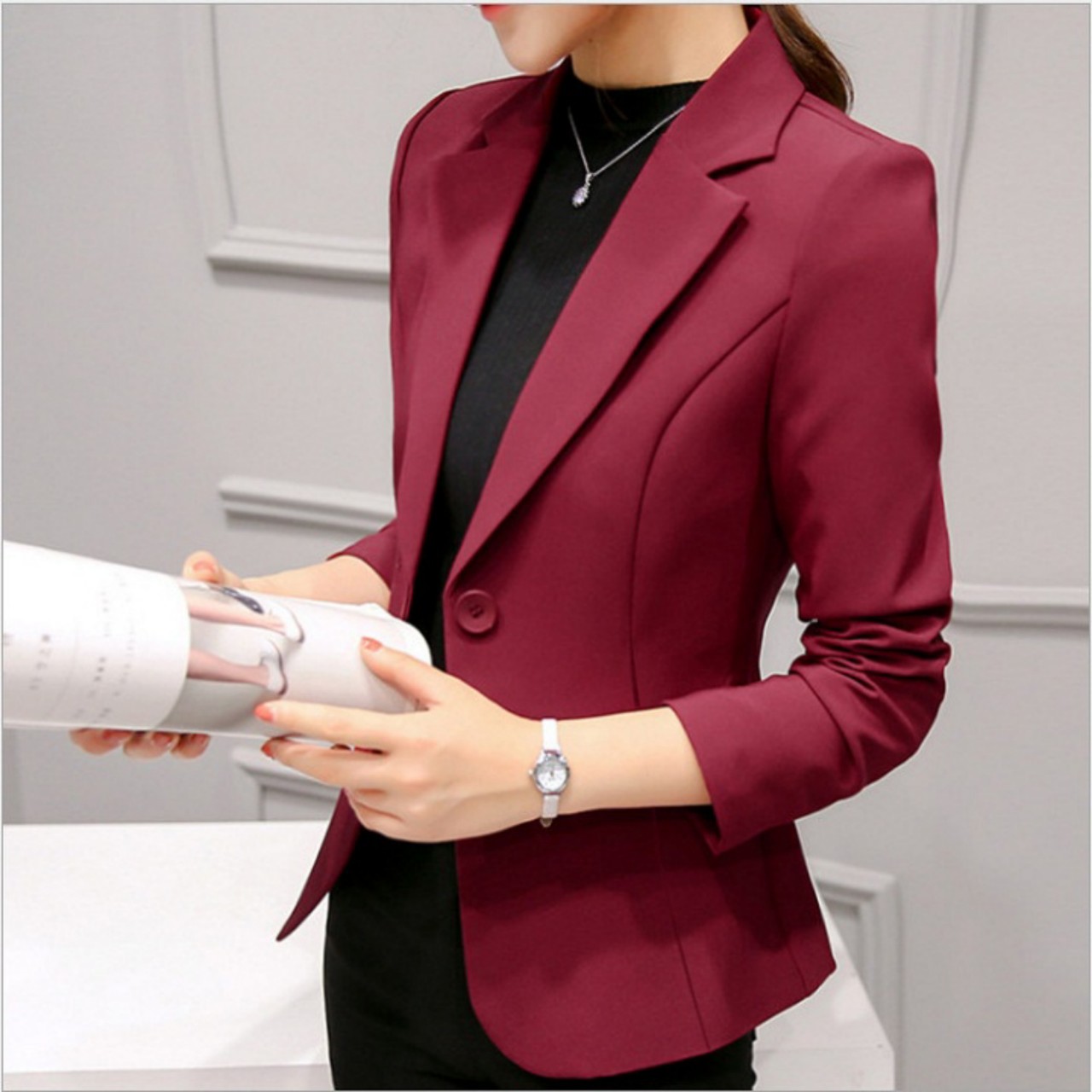 Áo khoác vest tay dài 2 lớp tk04 - đỏ