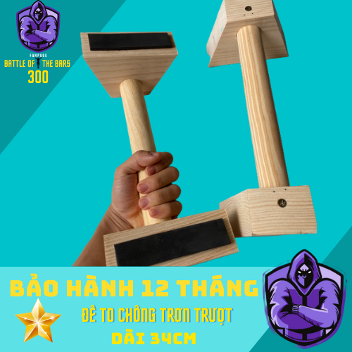 Parallettes gỗ - Dụng cụ hít đất 34cm có ĐẾ CHỐNG TRƠN TRƯỢT - M2 - VNBB300