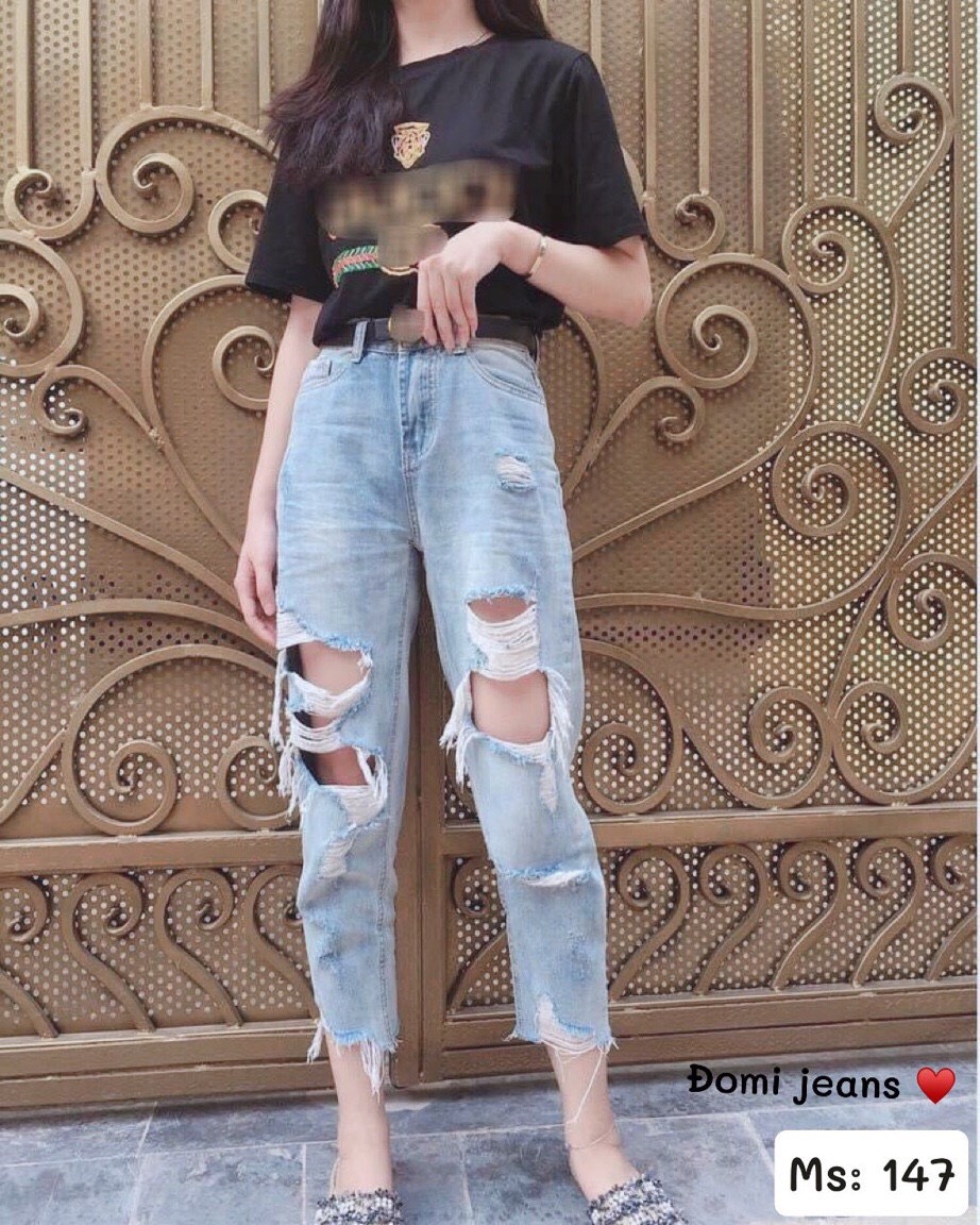 [HCM]Quần Baggy Jean Nữ Rách Siêu ChấtForm Đẹp Lưng Siêu Cao Nha Khách Ơi-JT39