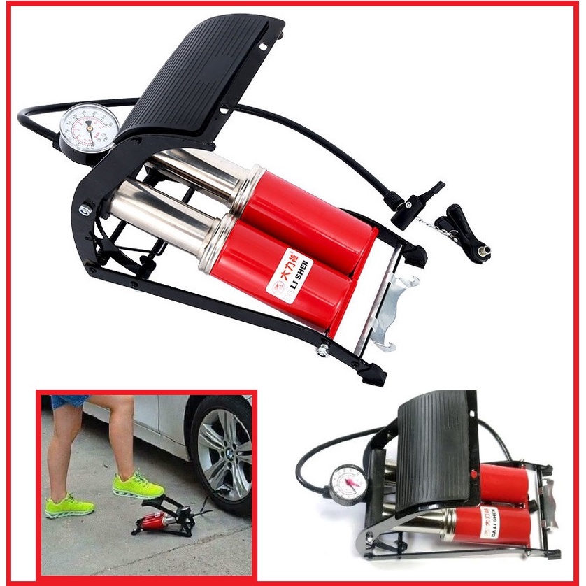  Bơm 2 ống Đạp Chân Xe Máy Ô Tô Xe Đạp Phao Bóng - Bơm Xe Đạp Bơm Đạp Chân Đa Năng Tiện Dụng 