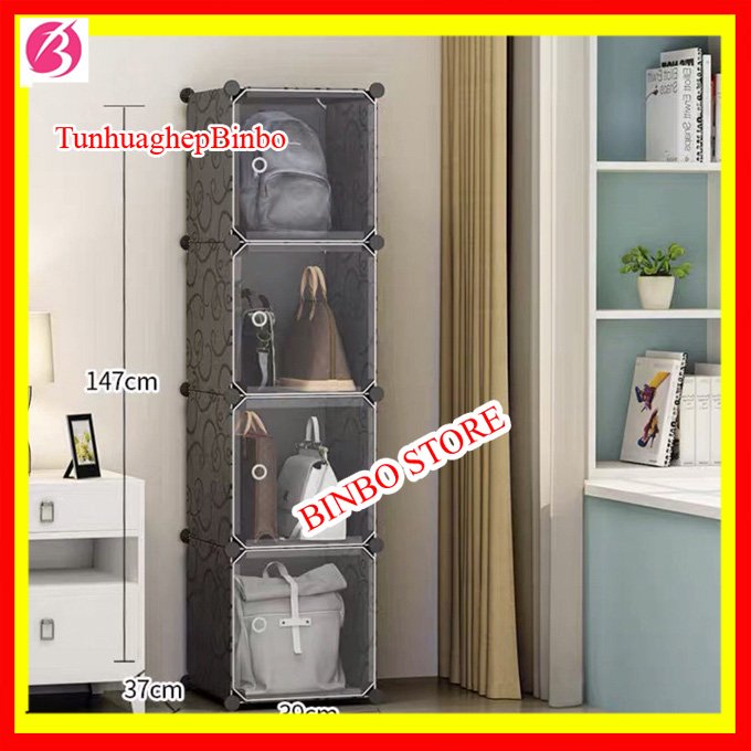 Tủ đựng túi xách thông minh 4 ô, kích thước 1m2x40x31, dễ dàng lắp ráp, lau chùi, tiện lợi-tủ đựng túi xách bằng nhựa