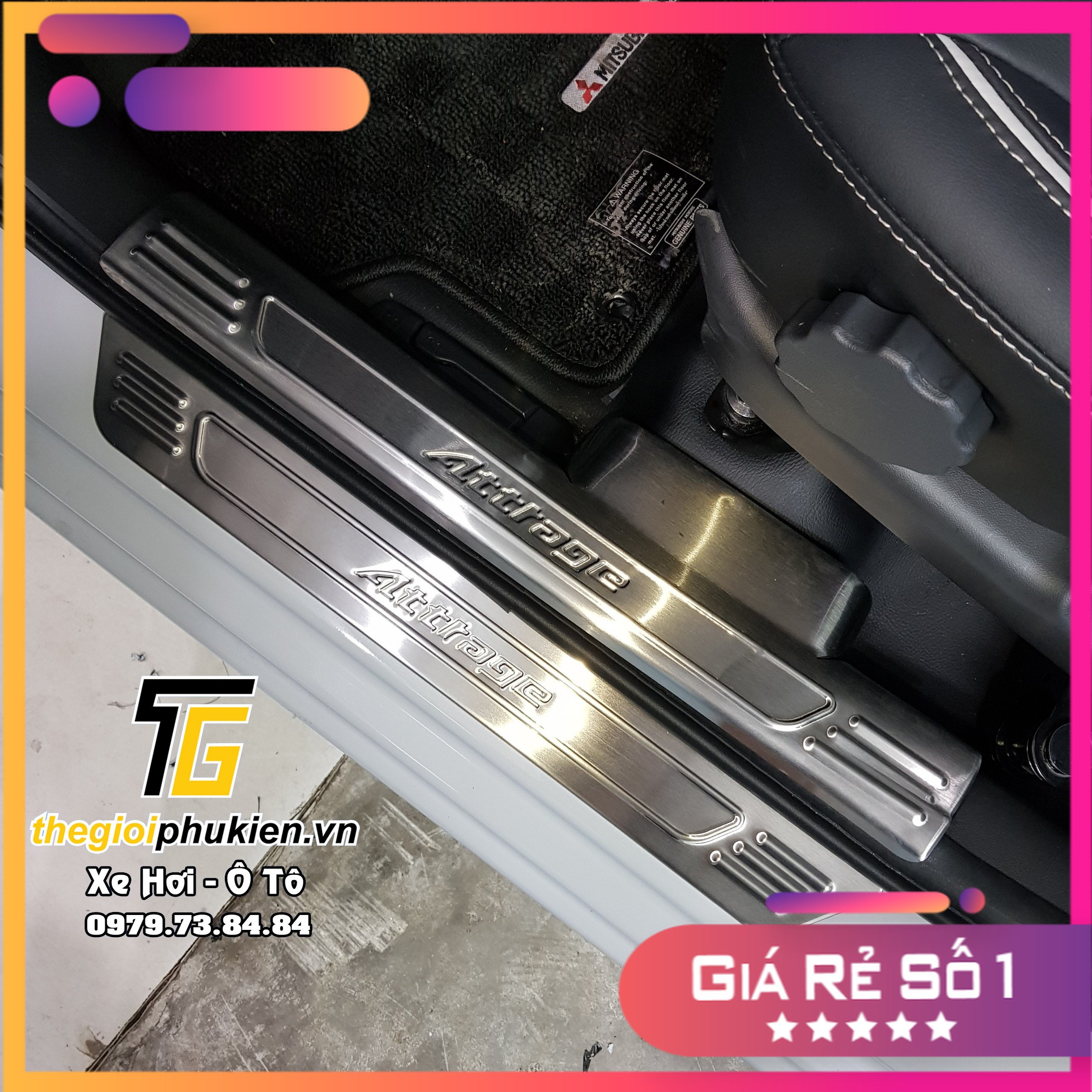 Bộ 8 chi tiết ốp chống trầy bậc cửa dành cho xe Mitsubishi Attrage 2017-2021 - Mẫu INOX (tặng kèm cuộn keo 3M)