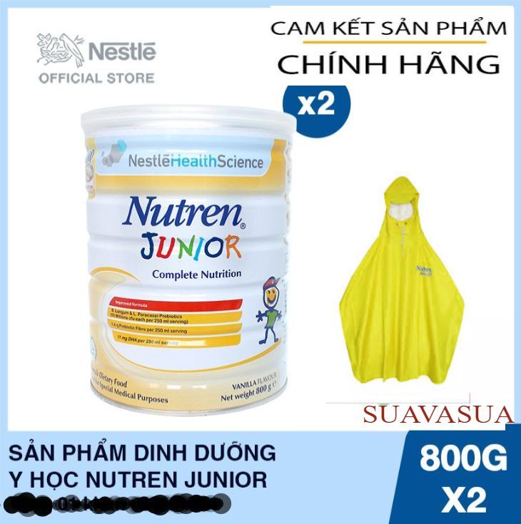 Mua 02 Lon Sản phẩm dinh dưỡng y học Nutren Junior 800g Tặng 01 Áo mưa trẻ em