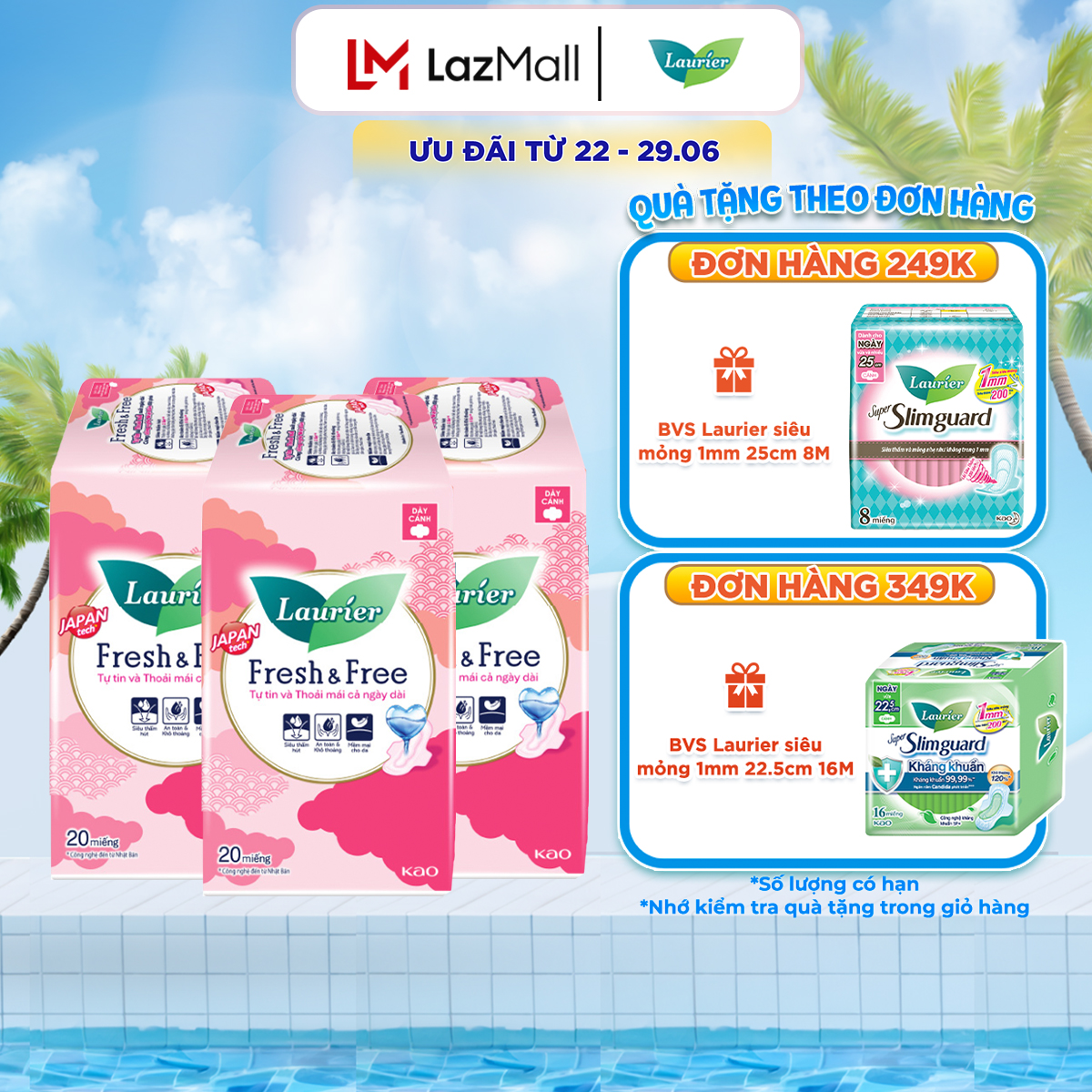 Combo 3 Băng vệ sinh Laurier Fresh & Free Siêu Mỏng