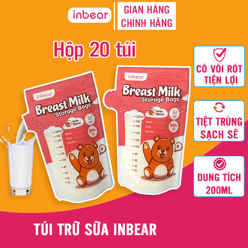 Túi Đựng Sữa Cho Bé Inbear Dung Tích 200ml Chống Sốc Nổ Túi Trữ Sữa Zipper