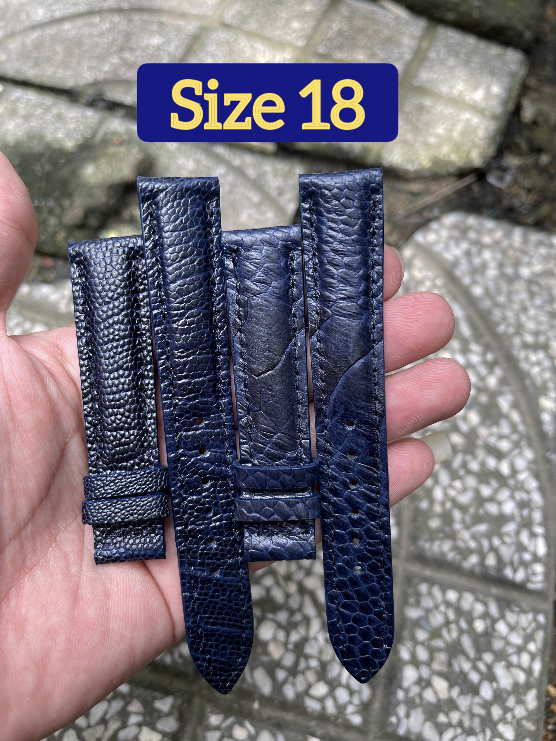 Dây đồng hồ da đà điểu màu xanh đen size 18, 20,22