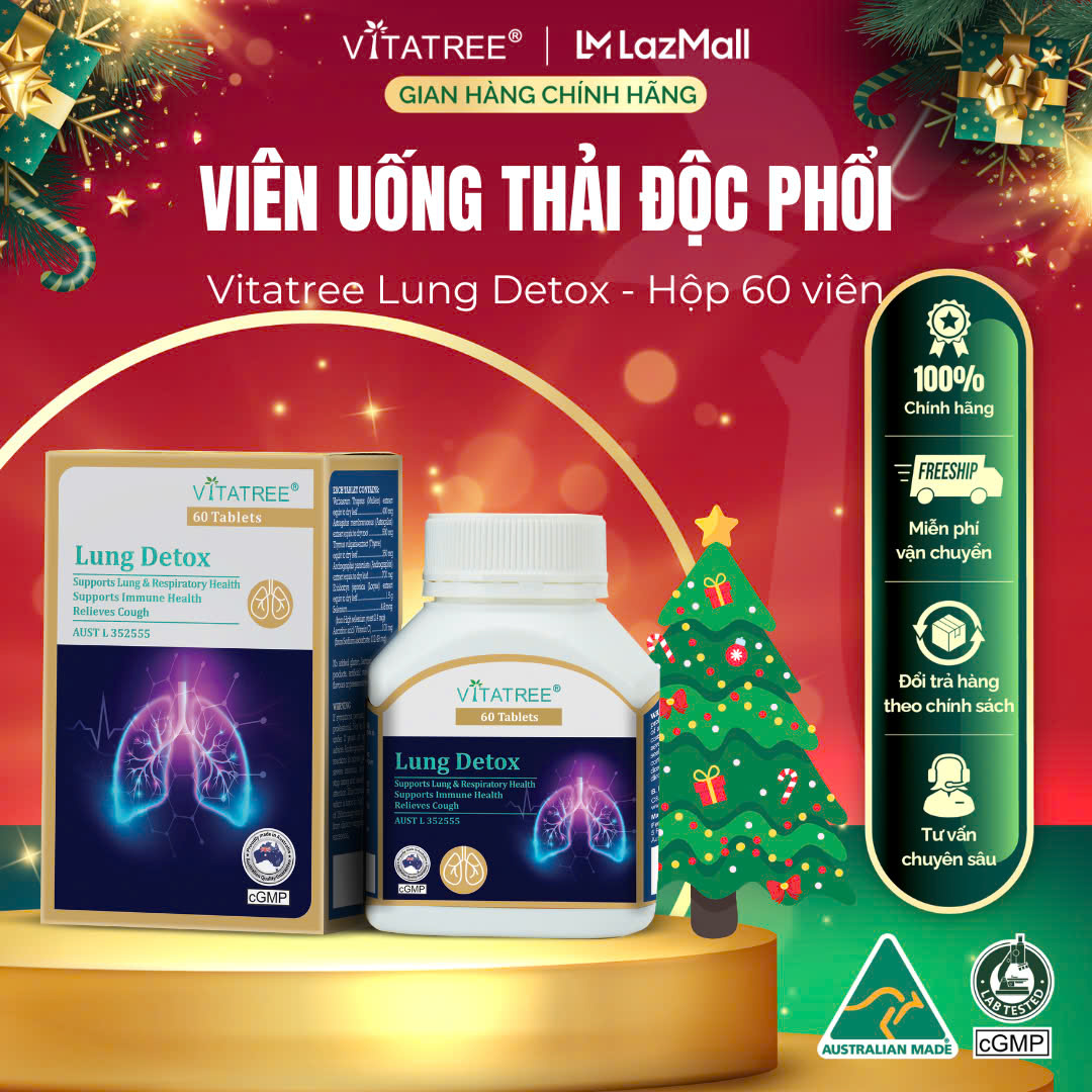 Viên uống Thải độc phổi Vitatree Lung Detox - Hỗ trợ giảm ho, cải thiện hô hấp - Hộp 60 viên