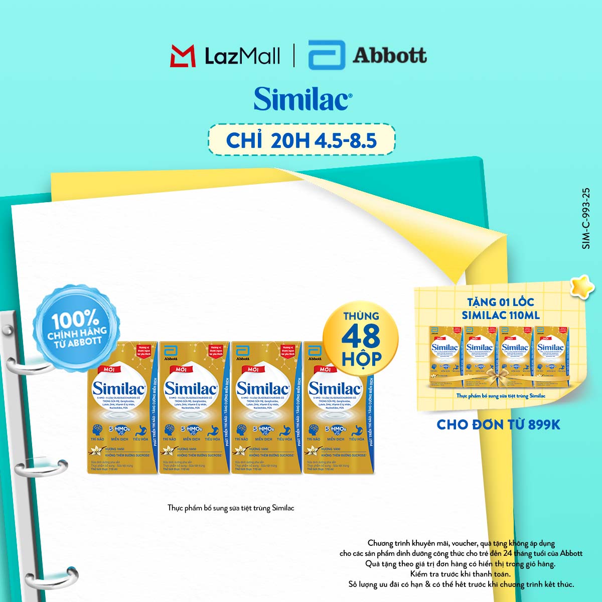 [CHỈ 20H 04-08.05 QUÀ TẶNG CHO ĐH 899K-SLCH] Thùng 48 hộp thực phẩm bổ sung sữa tiệt trùng Similac Eye-Q 4 nước 110ml (Bao bì thay đổi theo từng đợt nhập hàng) - cho trẻ từ 1 tuổi