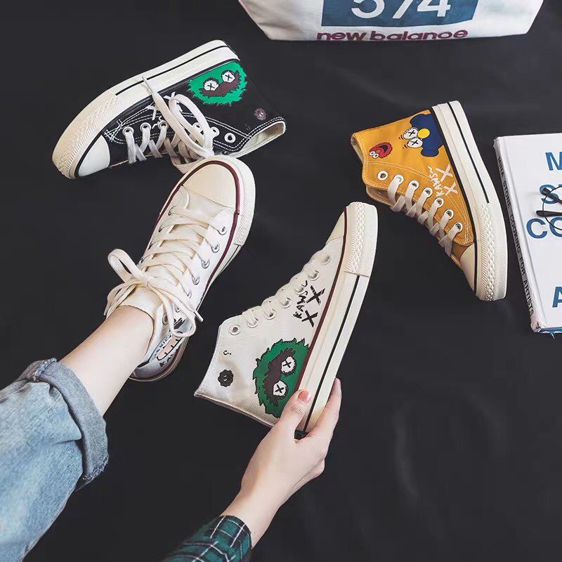 Giày cv cao cổ in hình ngộ nghĩnh l giày vải nữ giá rẻ