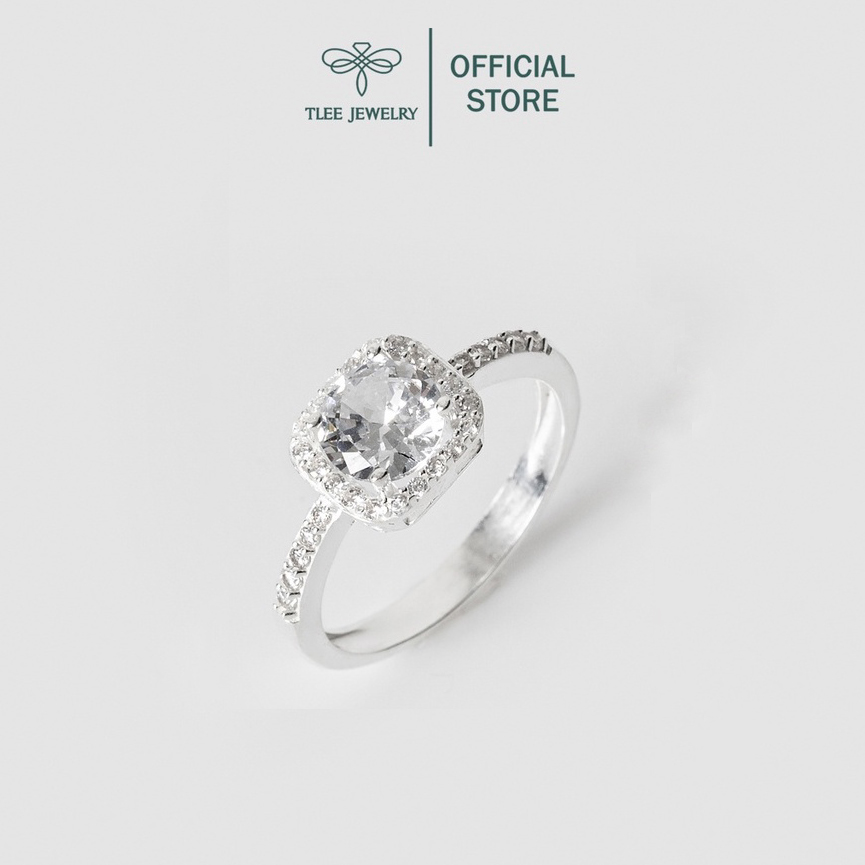 Nhẫn bạc nữ TLEE đá vuông viền đính đá cao cấp TleeJewelry A0221