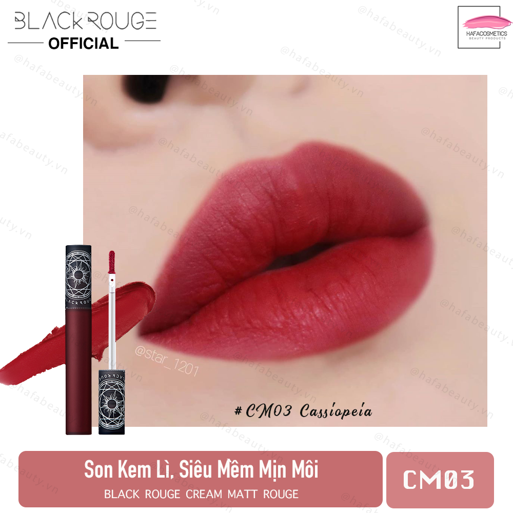 Son Kem Siêu Lì Mịn Môi Black Rouge Cream Matt Rouge CM03 Fire Red (Đỏ Tươi Ánh Hồng) + Tặng Gương Cầm Tay Mini Xinh Xắn