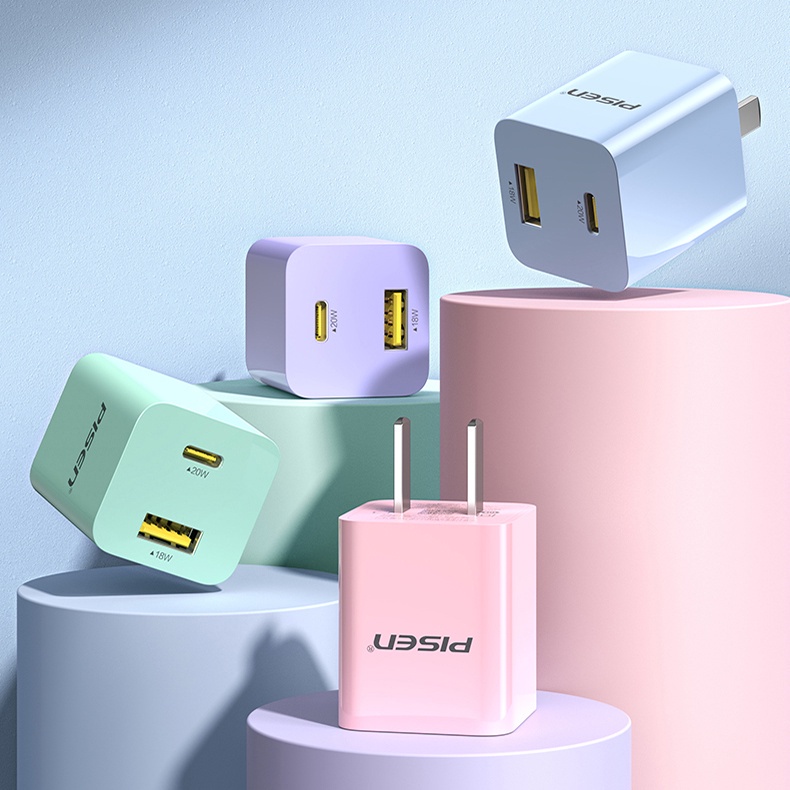 Cốc sạc nhanh pisen 20w 2 cổng type-c + usb hỗ trợ sạc nhanh pd 20w , qc 3.0 cho điện thoại - ss1