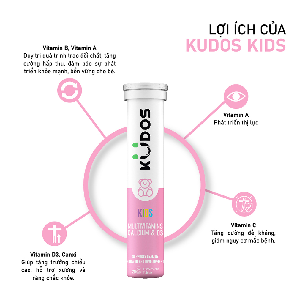 Bổ sung Vitamins, Calcium & D3 Cho KUDOS Kid (Tuýp 20 viên)