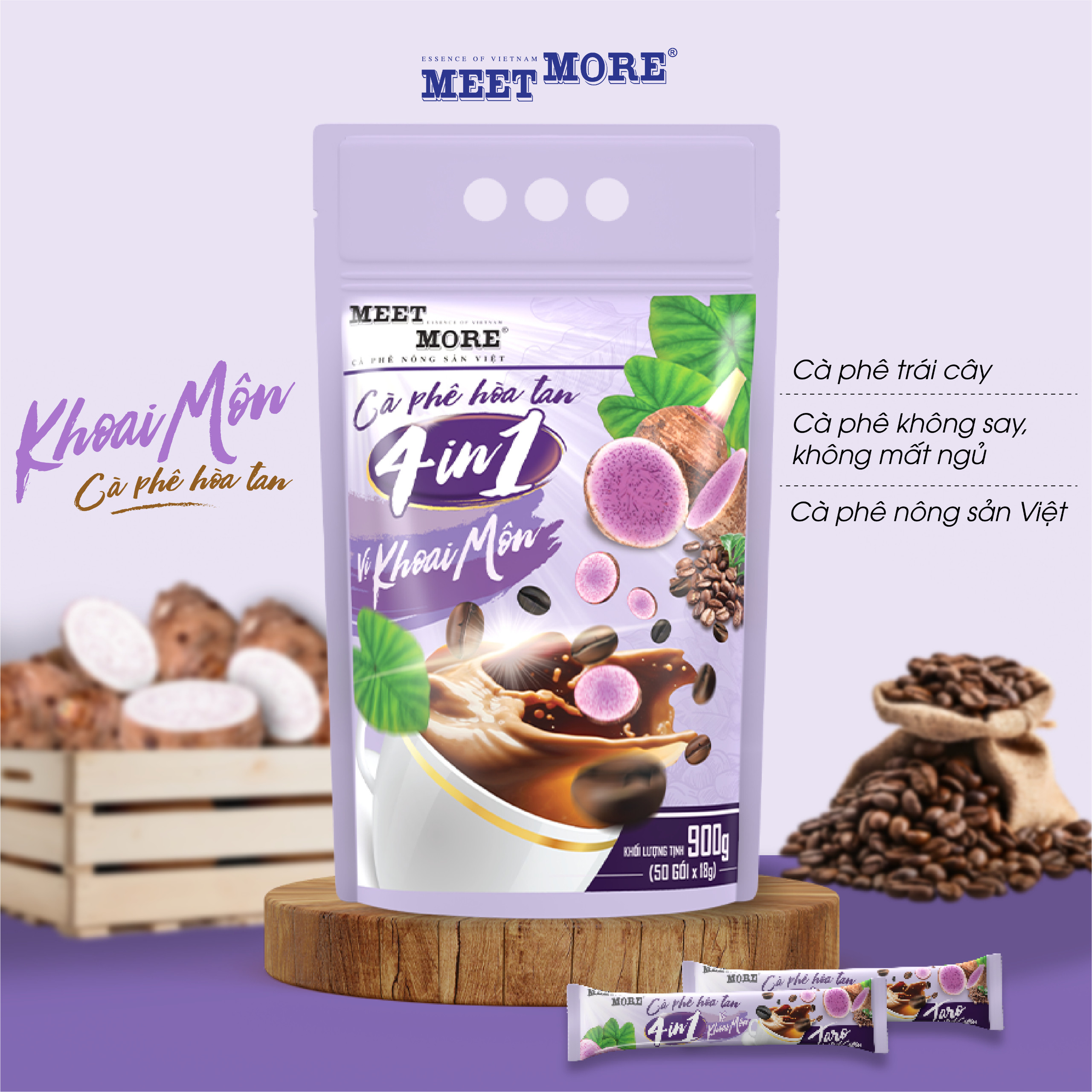 Bịch cà phê hòa tan vị khoai môn Meet More