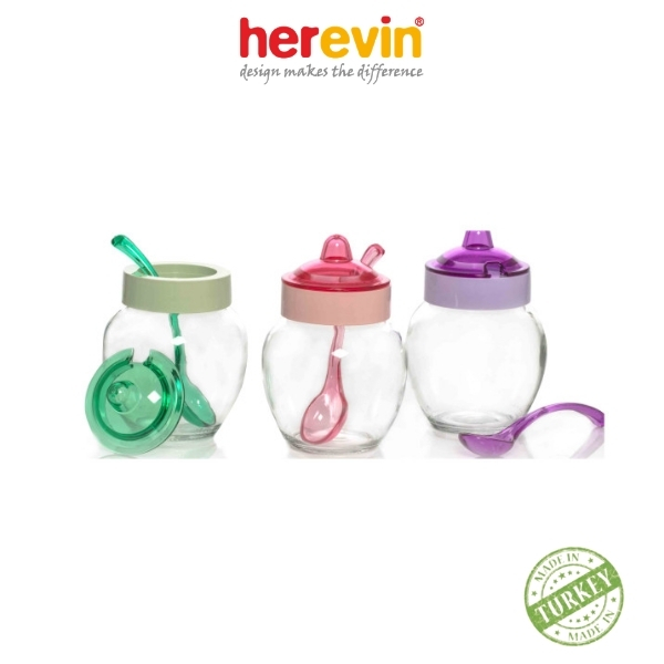 Bộ 3 hũ gia vị thuỷ tinh có muỗng herevin 370ml - hugi131506