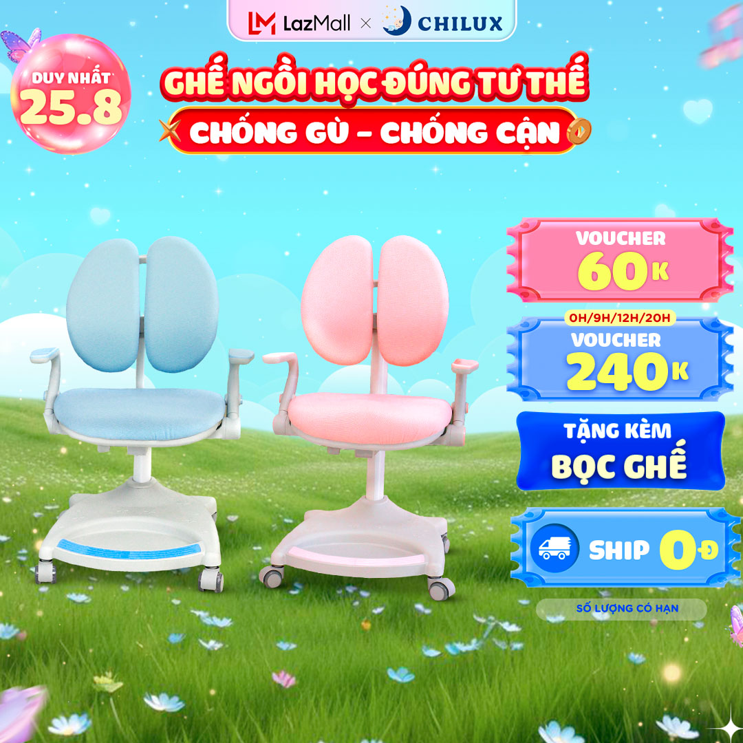 Ghế ngồi học đúng tư thế Chilux G19 cao cấp chống gù chống cận có tay vịn, điều chỉnh 3 chiều, đệm cao su thiên nhiên