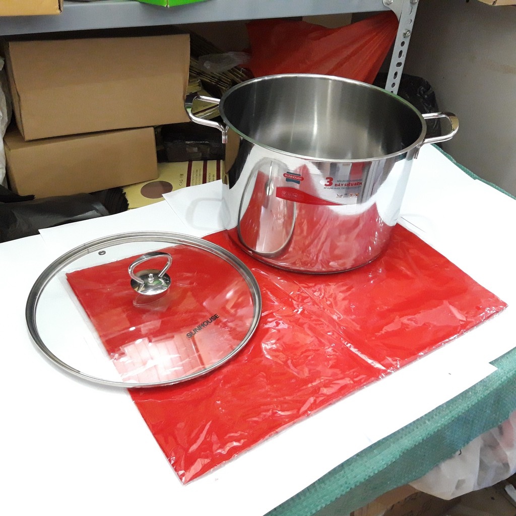 Nồi luộc gà nồi inox Sunhouse đáy 3 lớp đường kính 28cm cao cấp dùng được mọi loại bếp