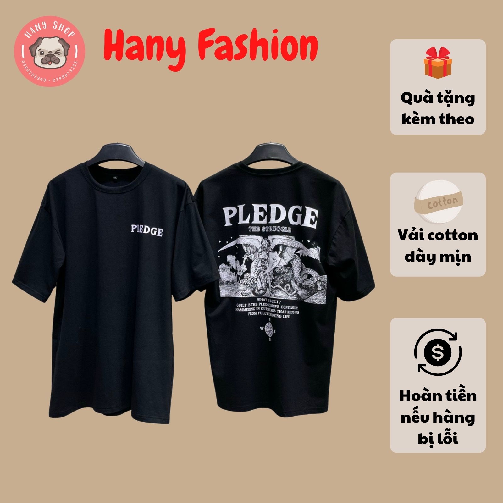 [ FREESHIP MAX ] Áo thun PLEDGE TEES vải cotton phong cách unisex tay lỡ || Hany Shop