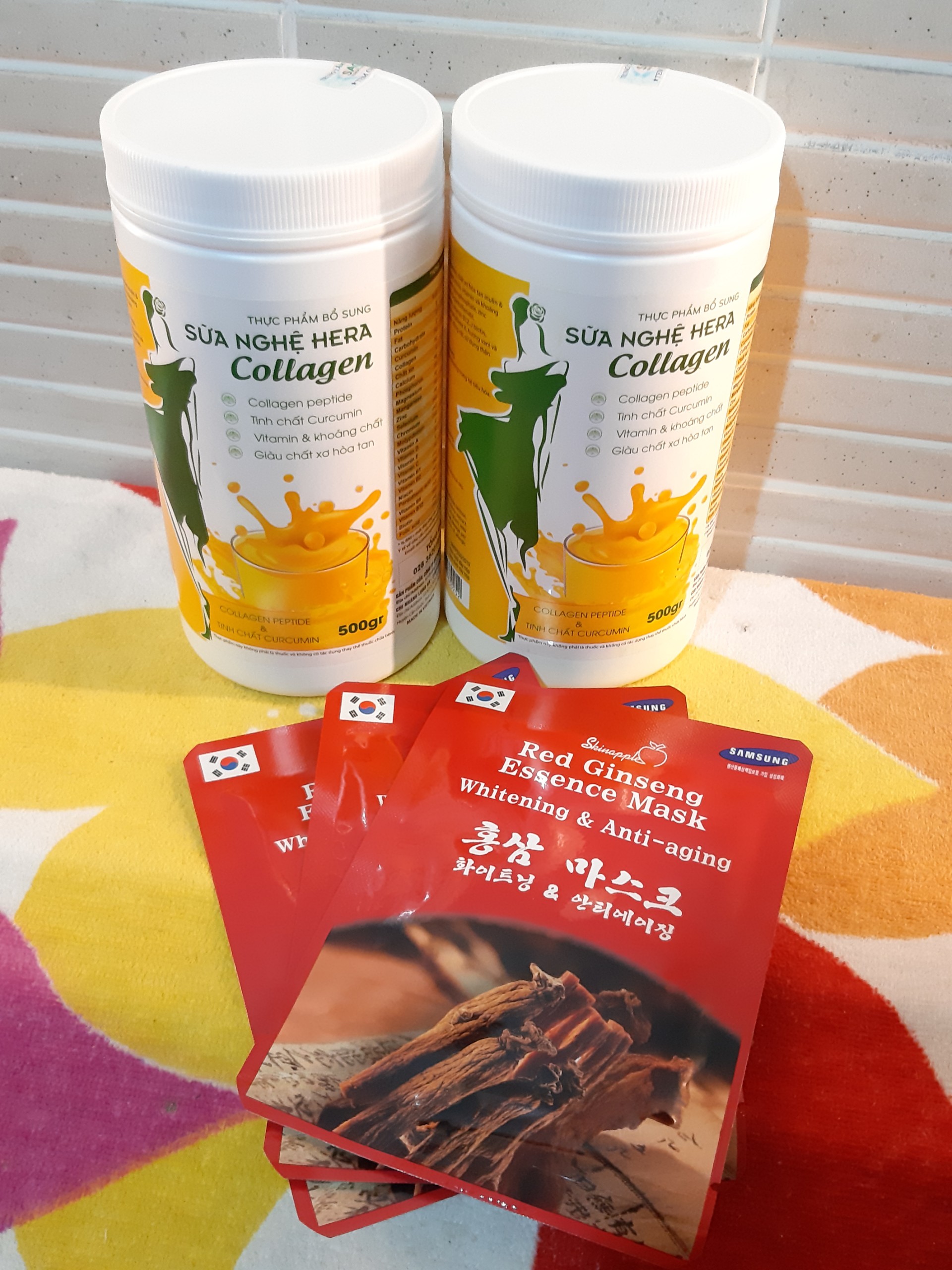 Combo 2 Sữa nghệ Hera Collagen 500Gr + Tặng Mask Sâm Hàn Quốc - Hỗ trợ tiêu hóa đau bao tử người già phụ nữ sau sinh người cần phục hồi sức khỏe sau phẫu thuật dưỡng da làm đẹp