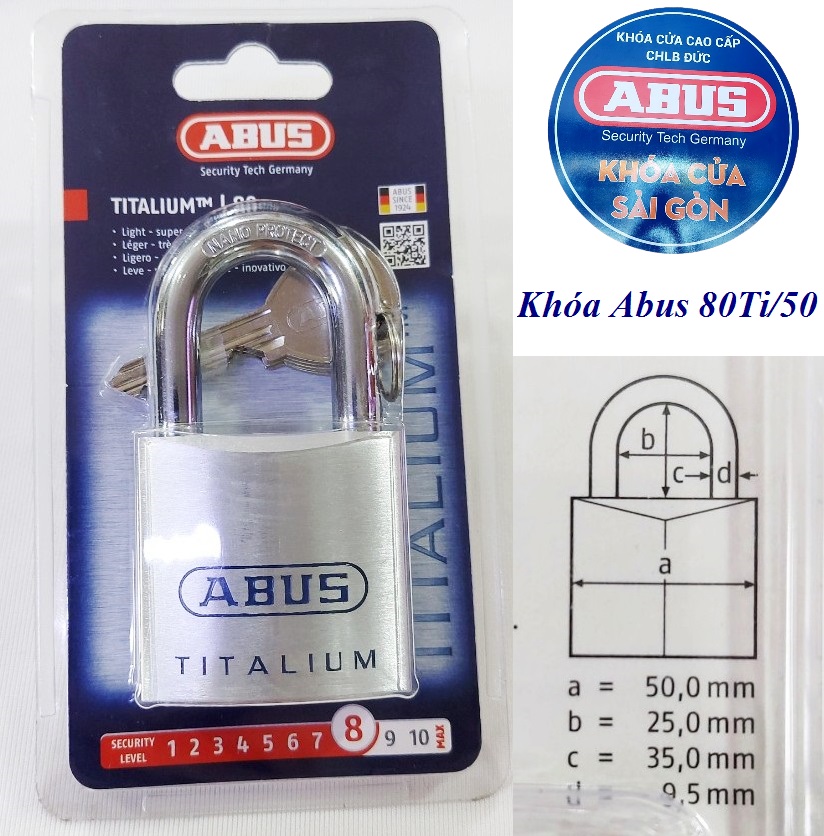 Ổ khóa siêu nhẹ siêu bền abus titalium 80ti/50