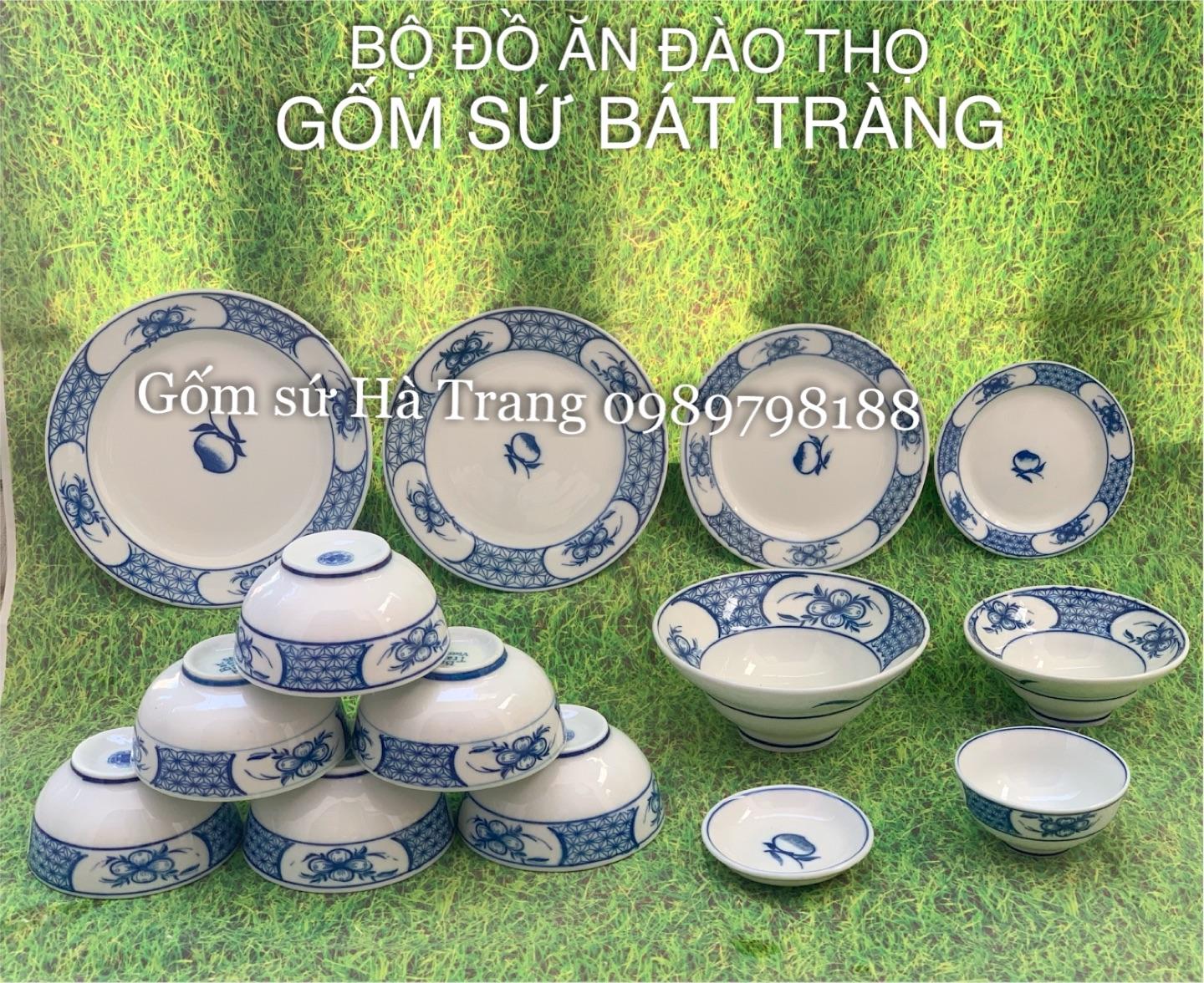 Bộ đồ ăn chuyên dùng thờ cúng gốm sứ Bát Tràng cao cấp hoạ tiết đào thọ